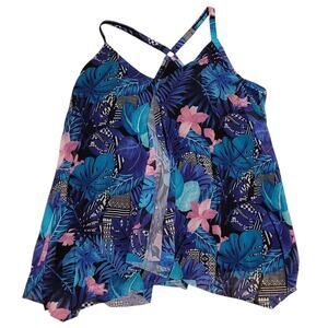 Swimsuits for All Tropical Print Tankini Swimsuit Top w/Padded Bra Size 28 EUC